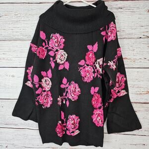 🔴 The Pioneer Woman LS Cowl Neck Jacquard Sweater Plus XXXL (22) Black Floral